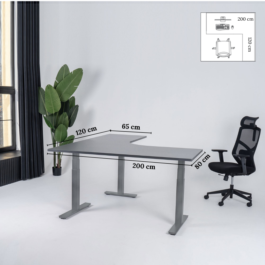 Elektriski augstumā regulējams galds Prestige Line L forma 200 cm x 120 cm - Ergostock.lv