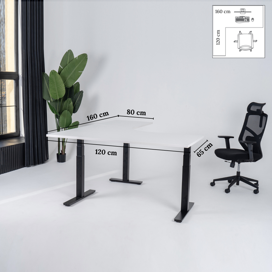 Elektriski augstumā regulējams galds Prestige Line L forma 160 cm x 120 cm - Ergostock.lv