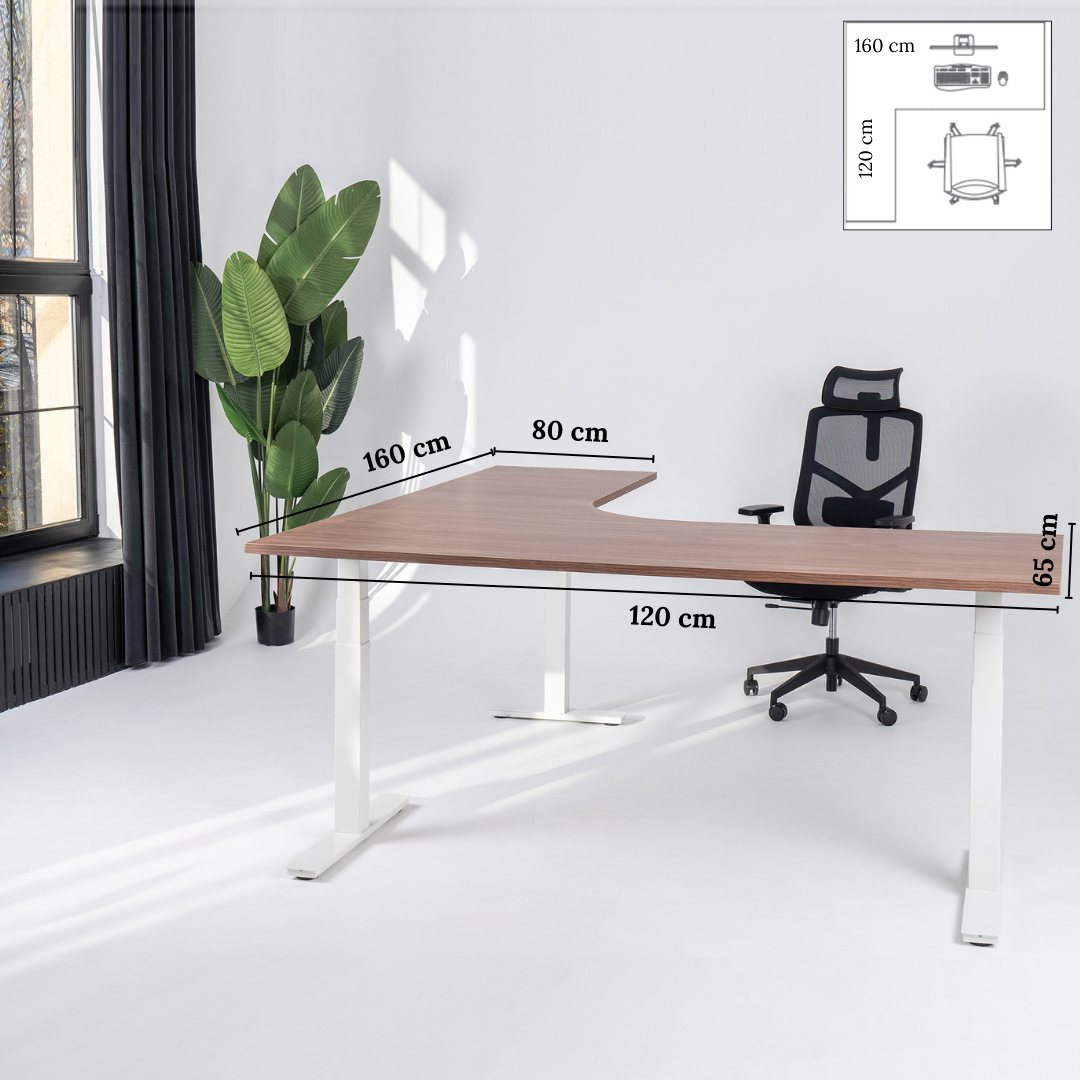 Elektriski augstumā regulējams galds Prestige Line L forma 160 cm x 120 cm - Ergostock.lv