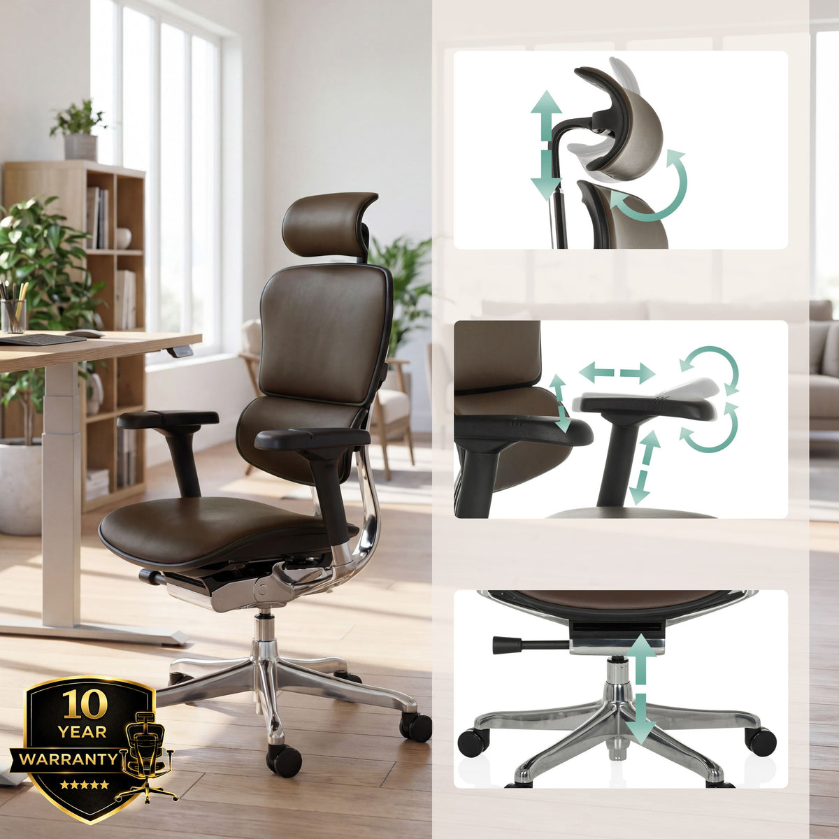 Biroja krēsls Ergohuman ELITE DARK BROWN LEATHER