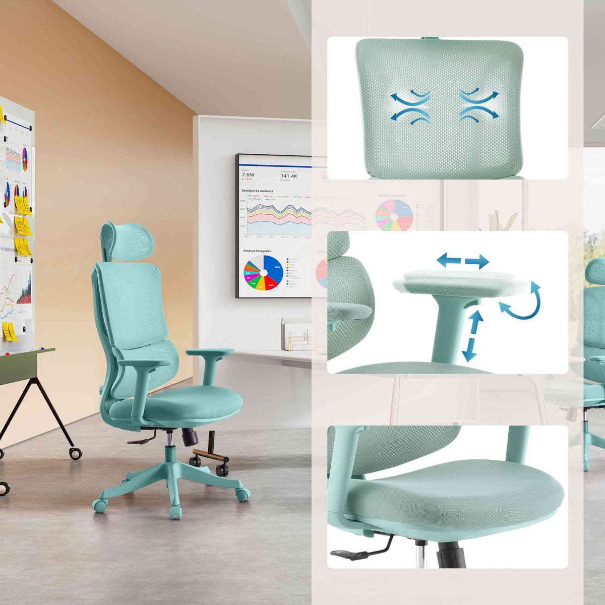 Biroja krēsls ERGOMY COLORE II, piparmētru zaļš