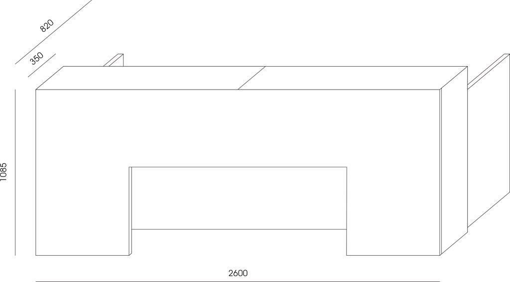 Recepcijas galds BLOCK, izmēri 260 cm (PL) x 109 cm (A) x 82 cm (Dz) - Ergostock.lv