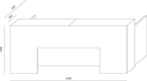 Recepcijas galds BLOCK, izmēri 260 cm (PL) x 109 cm (A) x 82 cm (Dz) - Ergostock.lv