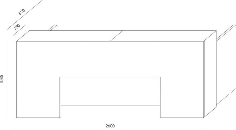 Recepcijas galds BLOCK, izmēri 260 cm (PL) x 109 cm (A) x 82 cm (Dz) - Ergostock.lv