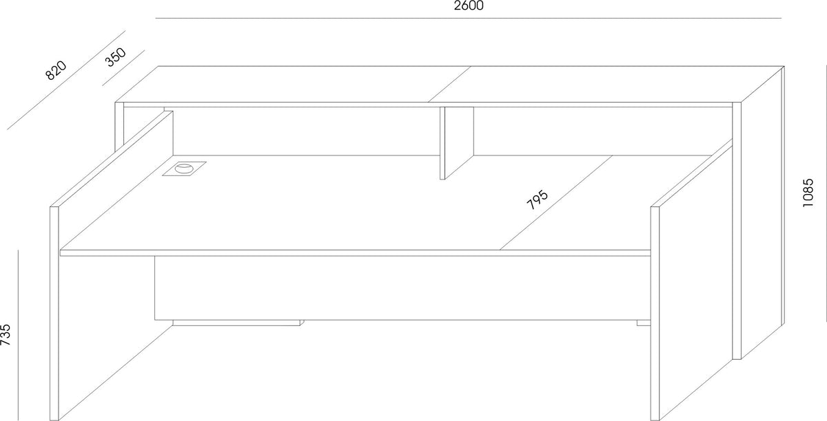 Recepcijas galds BLOCK, izmēri 260 cm (PL) x 109 cm (A) x 82 cm (Dz) - Ergostock.lv