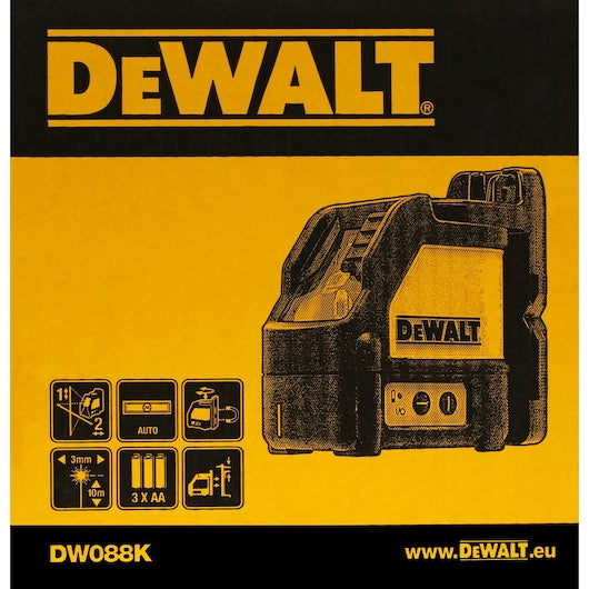 DeWalt DW088K-XJ Pašlīmeņojošs Krustlīniju Lāzera Līmeņrādis Lāzera Klase - 2 - Ergostock.lv