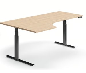 Elektriski augstumā regulējams stūra rakstāmgalds ar izliektu galda virsmu, 200x120cm, American Oak, Melns