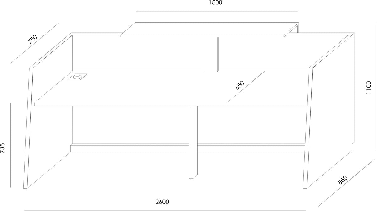 Recepcijas galds LIBRA, izmēri 260 cm (PL) x 110 cm (A) x 85 cm (Dz) - Ergostock.lv