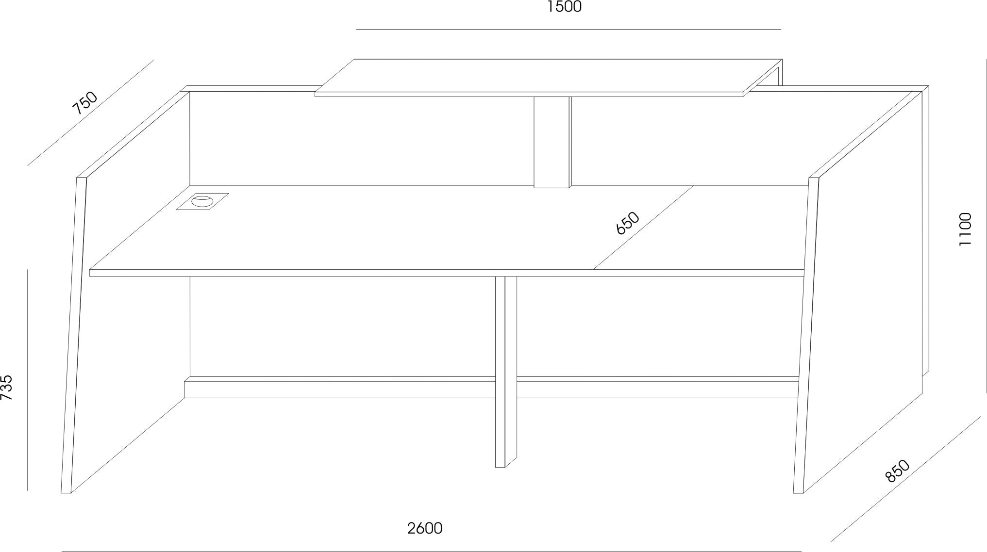 Recepcijas galds LIBRA, izmēri 260 cm (PL) x 110 cm (A) x 85 cm (Dz) - Ergostock.lv