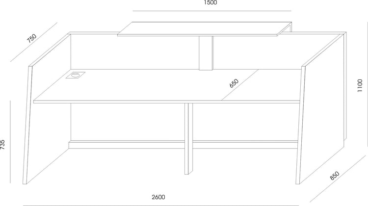 Recepcijas galds LIBRA, izmēri 260 cm (PL) x 110 cm (A) x 85 cm (Dz) - Ergostock.lv