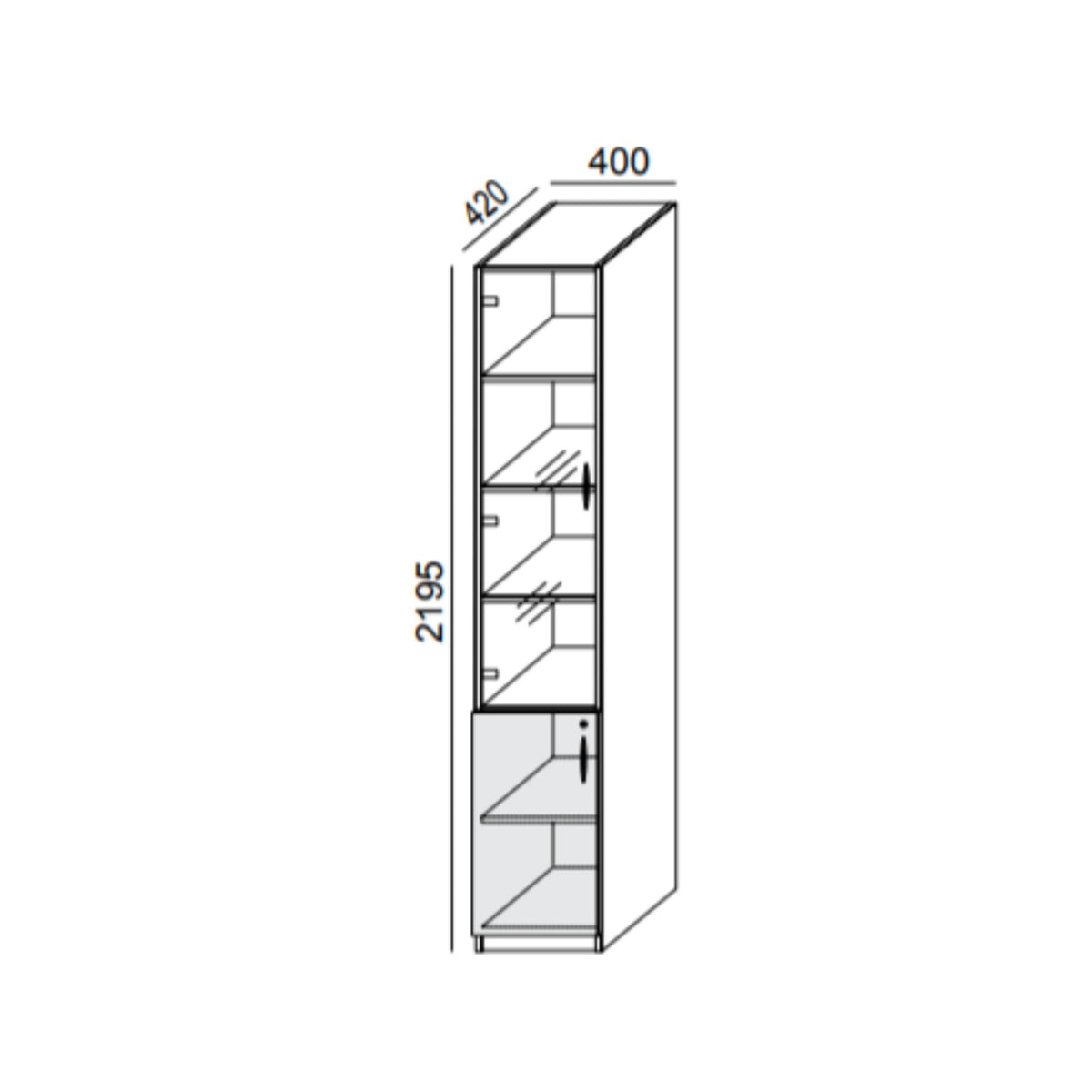 Biroja skapis PRO LINE, 2+ 4 stikloti plaukti, 2195x400x420 mm, pamatnes rāmis, konfigurējams - Ergostock.lv