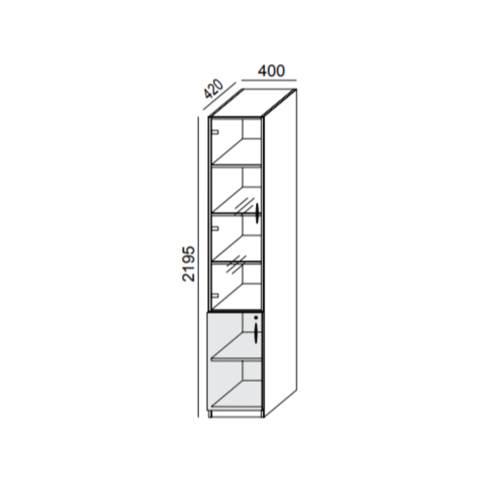 Biroja skapis PRO LINE, 2+ 4 stikloti plaukti, 2195x400x420 mm, pamatnes rāmis, konfigurējams - Ergostock.lv