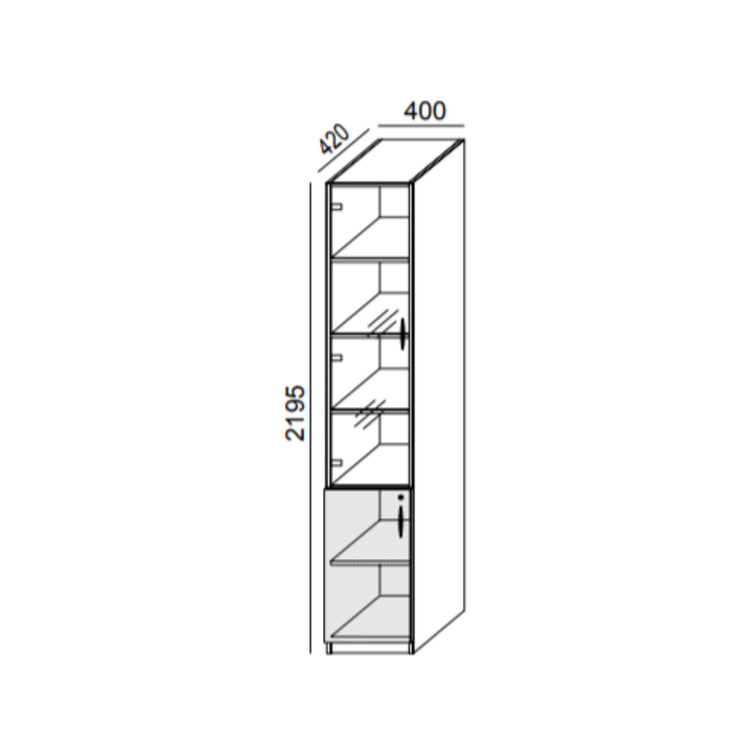 Biroja skapis PRO LINE, 2+ 4 stikloti plaukti, 2195x400x420 mm, pamatnes rāmis, konfigurējams - Ergostock.lv
