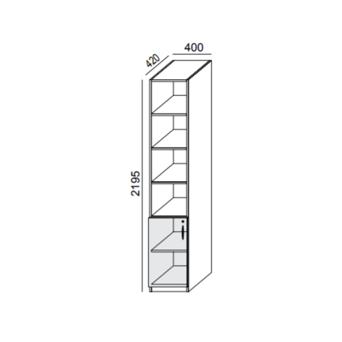 Biroja skapis PRO LINE, 2+ 4 plaukti, 2195x400x420 mm, pamatnes rāmis, konfigurējams - Ergostock.lv