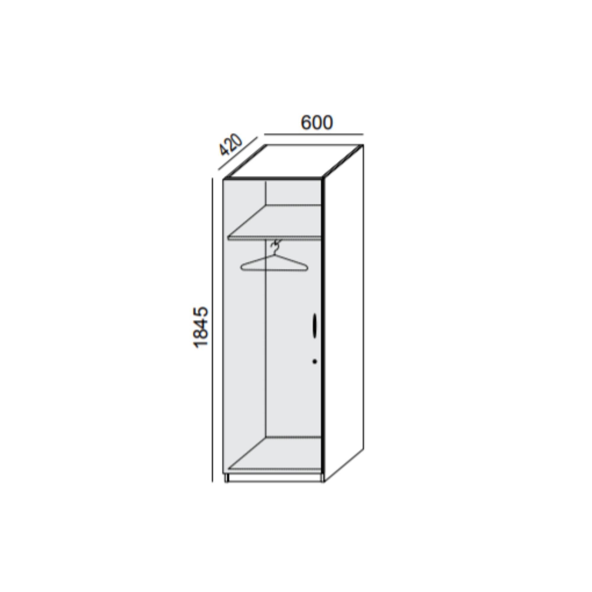Garderobes skapis PRO LINE, apģērba stanga un plaukts, 1845x600x420 mm, pamatnes rāmis, konfigurējams - Ergostock.lv