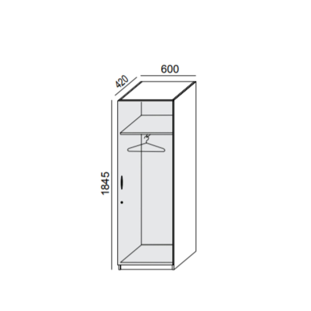 Garderobes skapis PRO LINE, apģērba stanga un plaukts, 1845x600x420 mm, pamatnes rāmis, konfigurējams - Ergostock.lv