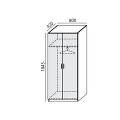 Garderobes skapis PRO LINE, apģērbu stanga+ plaukts, 1845x800x420 mm, pamatnes rāmis, konfigurējams - Ergostock.lv