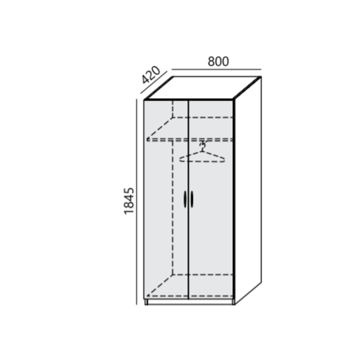 Garderobes skapis PRO LINE, apģērbu stanga+ plaukts, 1845x800x420 mm, pamatnes rāmis, konfigurējams - Ergostock.lv