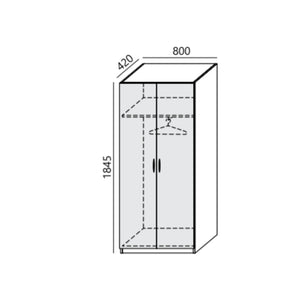 Garderobes skapis PRO LINE, apģērbu stanga+ plaukts, 1845x800x420 mm, pamatnes rāmis, konfigurējams - Ergostock.lv