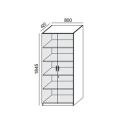 Biroja skapis PRO LINE, 5 plaukti, 1845x800x420 mm, pamatnes rāmis, konfigurējams - Ergostock.lv