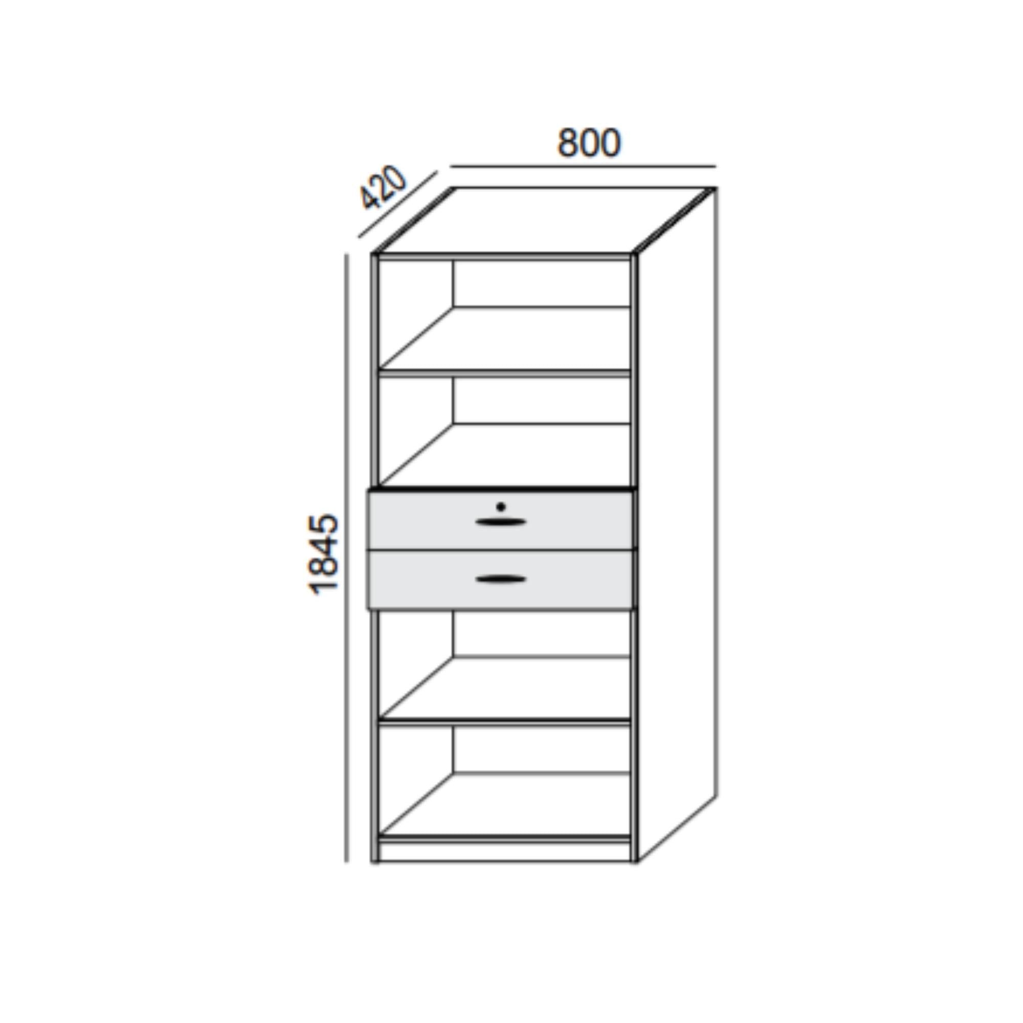Biroja skapis PRO LINE, 2 atvilktnes+4 plaukti, 1845x800x420 mm, pamatnes rāmis, konfigurējams - Ergostock.lv