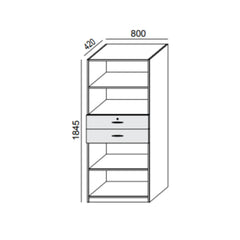 Biroja skapis PRO LINE, 2 atvilktnes+4 plaukti, 1845x800x420 mm, pamatnes rāmis, konfigurējams - Ergostock.lv