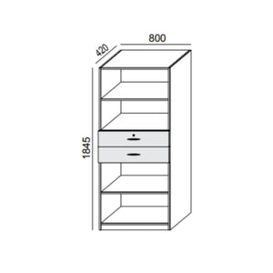 Biroja skapis PRO LINE, 2 atvilktnes+4 plaukti, 1845x800x420 mm, pamatnes rāmis, konfigurējams - Ergostock.lv