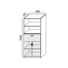 Biroja skapis PRO LINE, 1 atvilktne un 2+2 plaukti, 1845x800x420 mm, pamatnes rāmis, konfigurējams - Ergostock.lv