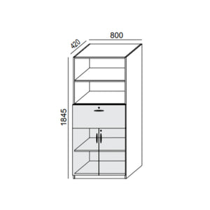 Biroja skapis PRO LINE, 1 atvilktne un 2+2 plaukti, 1845x800x420 mm, pamatnes rāmis, konfigurējams - Ergostock.lv