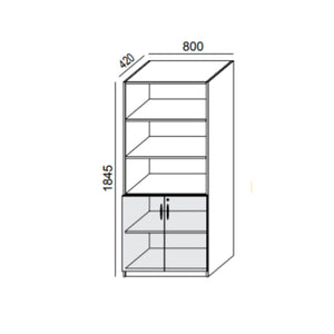 Biroja skapis PRO LINE, 2+3 plaukti, 1845x800x420 mm, pamatnes rāmis, konfigurējams - Ergostock.lv