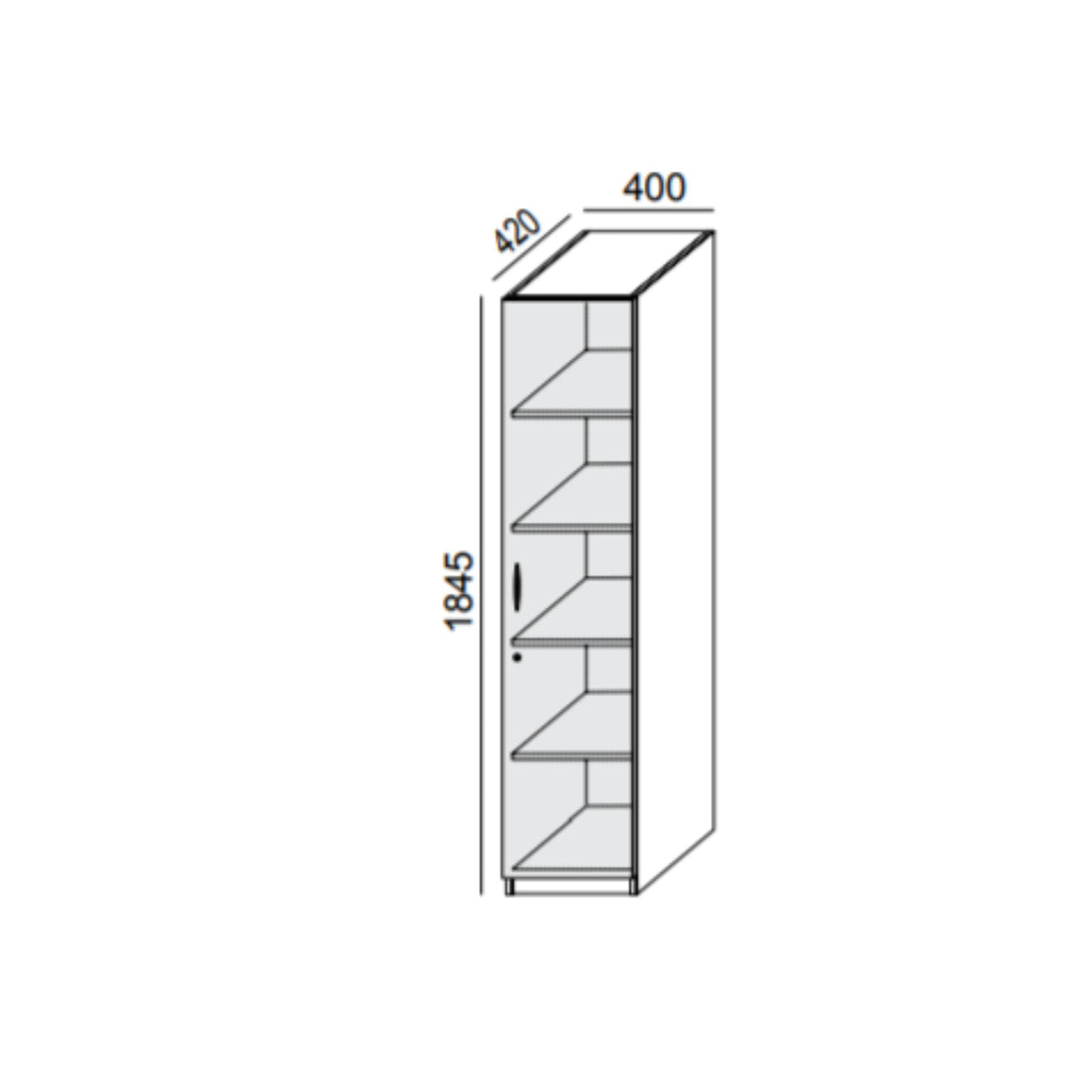 Biroja skapis PRO LINE, 5 plaukti, 1845x400x420 mm, pamatnes rāmis, konfigurējams - Ergostock.lv