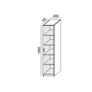 Biroja skapis PRO LINE, 5 plaukti, 1845x400x420 mm, pamatnes rāmis, konfigurējams - Ergostock.lv