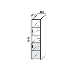 Biroja skapis PRO LINE, 2+3 stikloti plaukti, 1845x400x420 mm, pamatnes rāmis, konfigurējams - Ergostock.lv