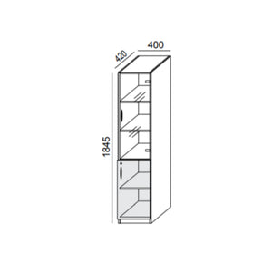 Biroja skapis PRO LINE, 2+3 stikloti plaukti, 1845x400x420 mm, pamatnes rāmis, konfigurējams - Ergostock.lv