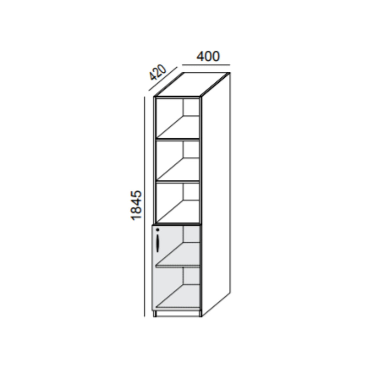 Biroja skapis PRO LINE, 2+3 plaukti, 1845x400x420 mm, pamatnes rāmis, konfigurējams - Ergostock.lv