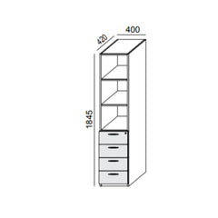 Biroja skapis PRO LINE, 4 atvilktnes+3 plaukti, 1845x400x420 mm, pamatnes rāmis, konfigurējams - Ergostock.lv