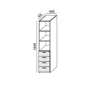 Biroja skapis PRO LINE, 4 atvilktnes+3 plaukti, 1845x400x420 mm, pamatnes rāmis, konfigurējams - Ergostock.lv