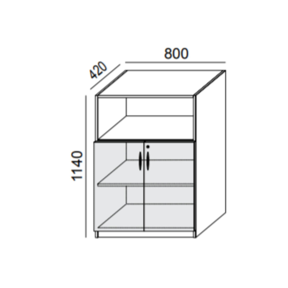 Biroja skapis PRO LINE, 2+1 plaukti, 1140x800x420 mm, pamatnes rāmis, konfigurējams - Ergostock.lv