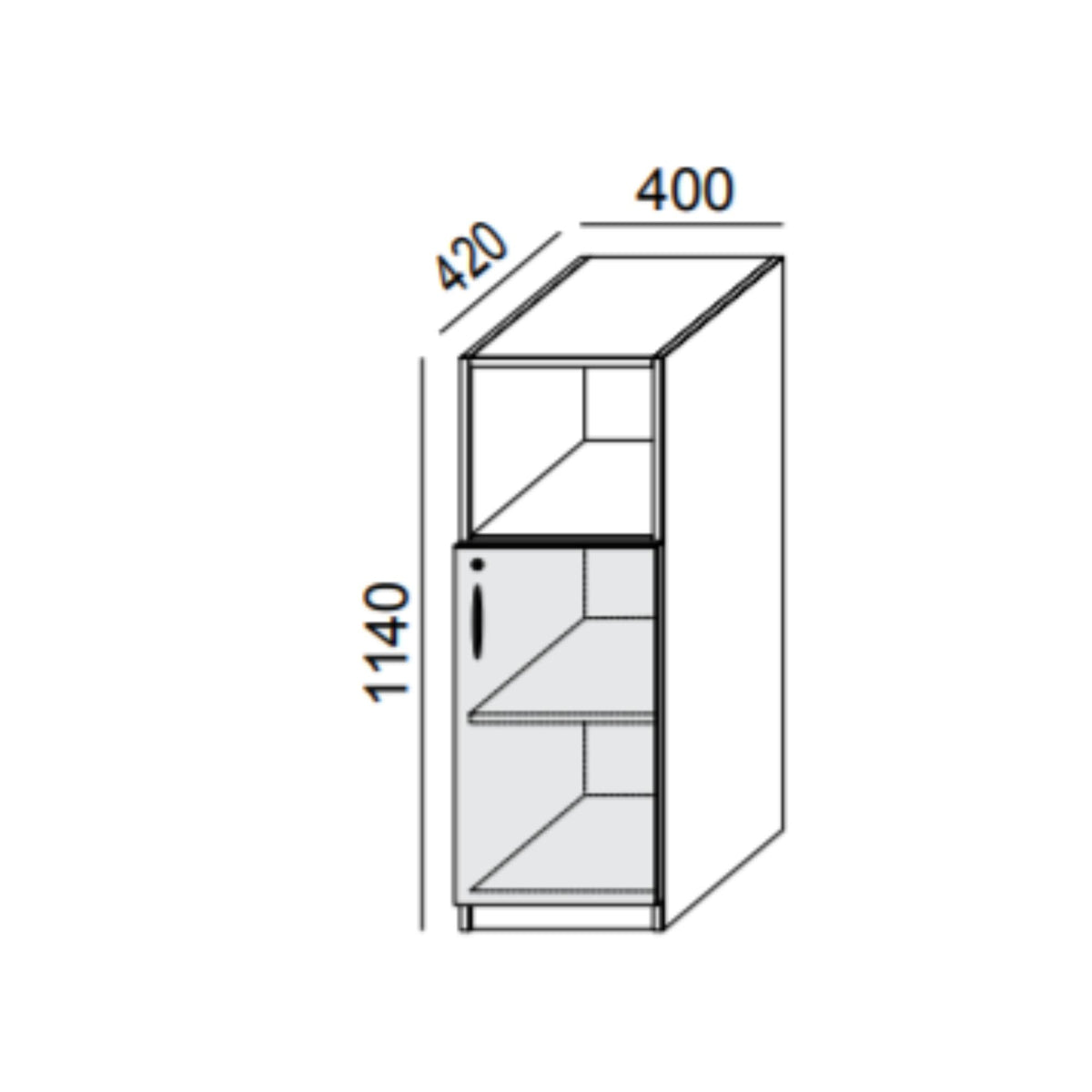 Biroja skapis PRO LINE, 2+1 plaukti, 1140x400x420 mm, pamatnes rāmis, konfigurējams - Ergostock.lv