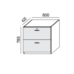 Biroja skapis PRO LINE, 2 atvilktnes, 785x800x420 mm, pamatnes rāmis, konfigurējams - Ergostock.lv