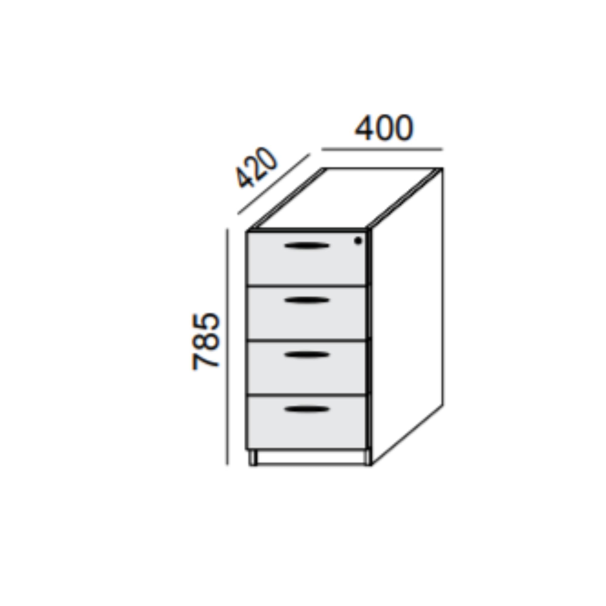 Biroja skapis PRO LINE, 4 atvilktnes, 785x400x420 mm, pamatnes rāmis, konfigurējams - Ergostock.lv