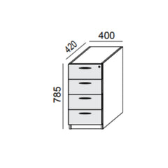 Biroja skapis PRO LINE, 4 atvilktnes, 785x400x420 mm, pamatnes rāmis, konfigurējams - Ergostock.lv