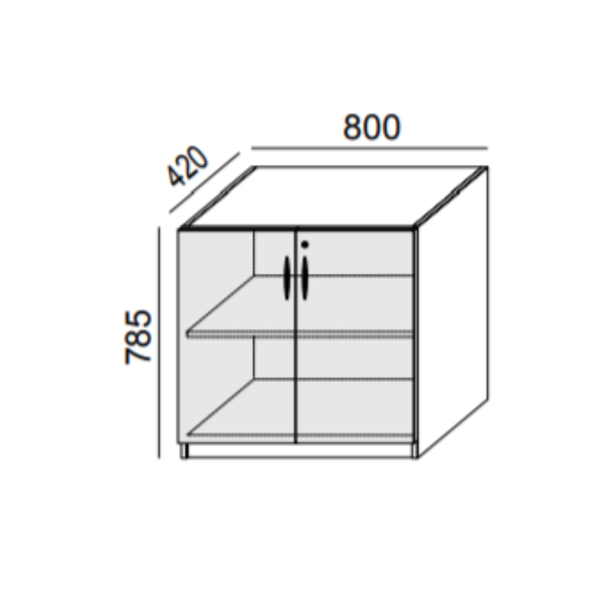 Biroja skapis PRO LINE, 2 plaukti, 785x800x420 mm, pamatnes rāmis, konfigurējams - Ergostock.lv