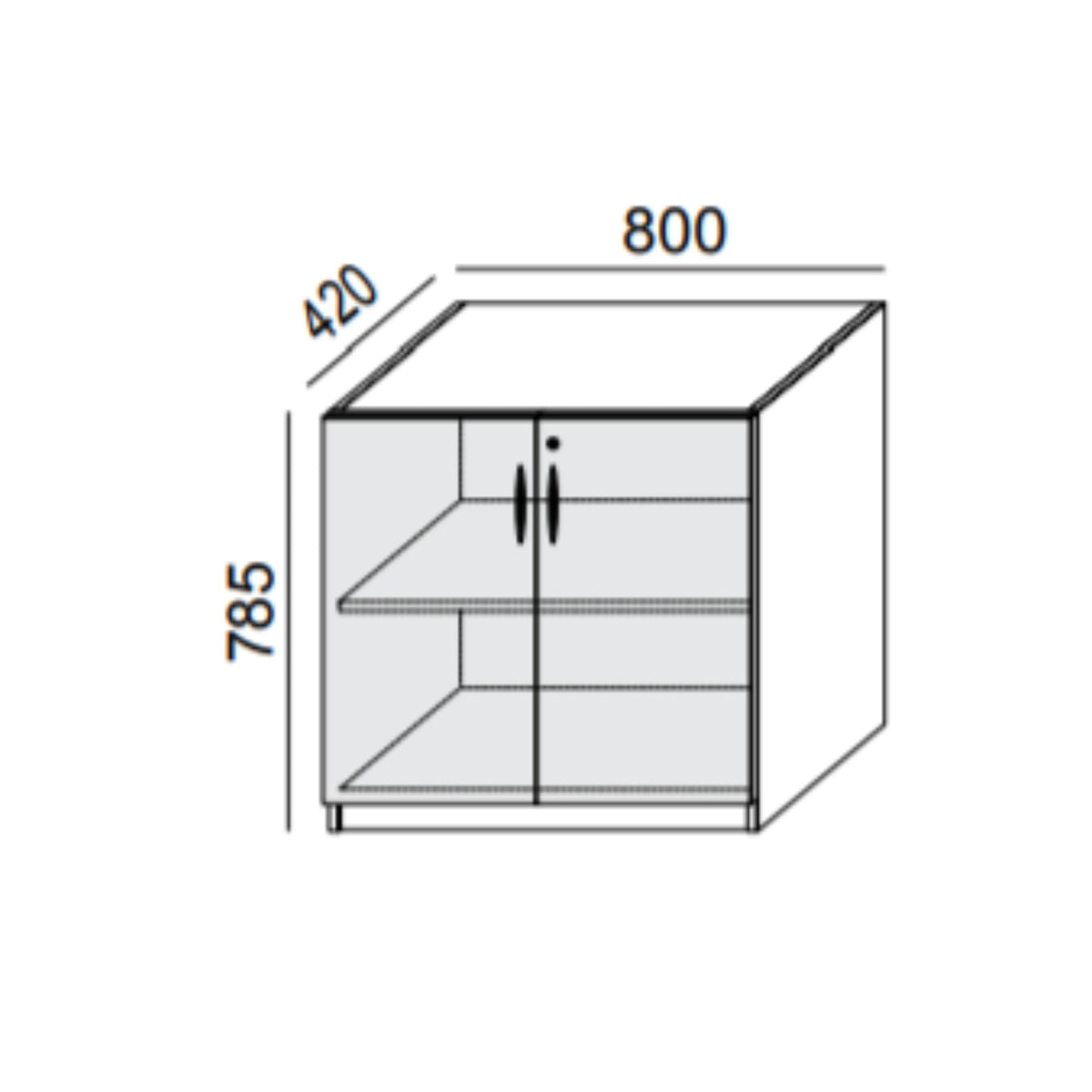Biroja skapis PRO LINE, 2 plaukti, 785x800x420 mm, pamatnes rāmis, konfigurējams - Ergostock.lv