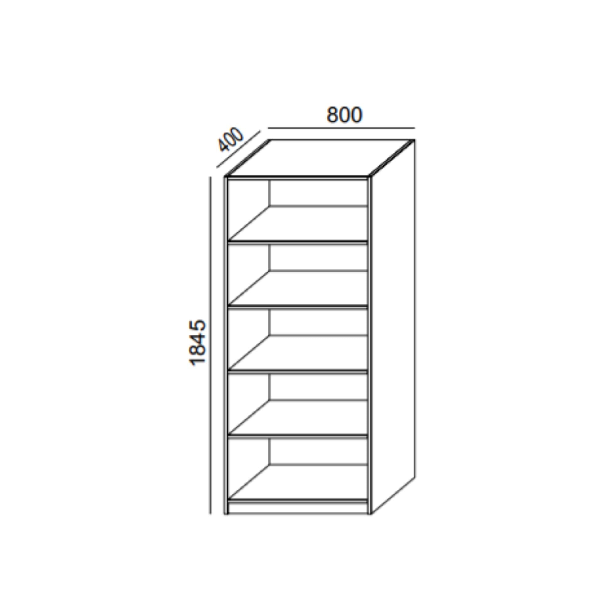 Biroja plaukts PRO LINE, 5 plaukti, 1845x800x400 mm, pamatnes rāmis, konfigurējams - Ergostock.lv