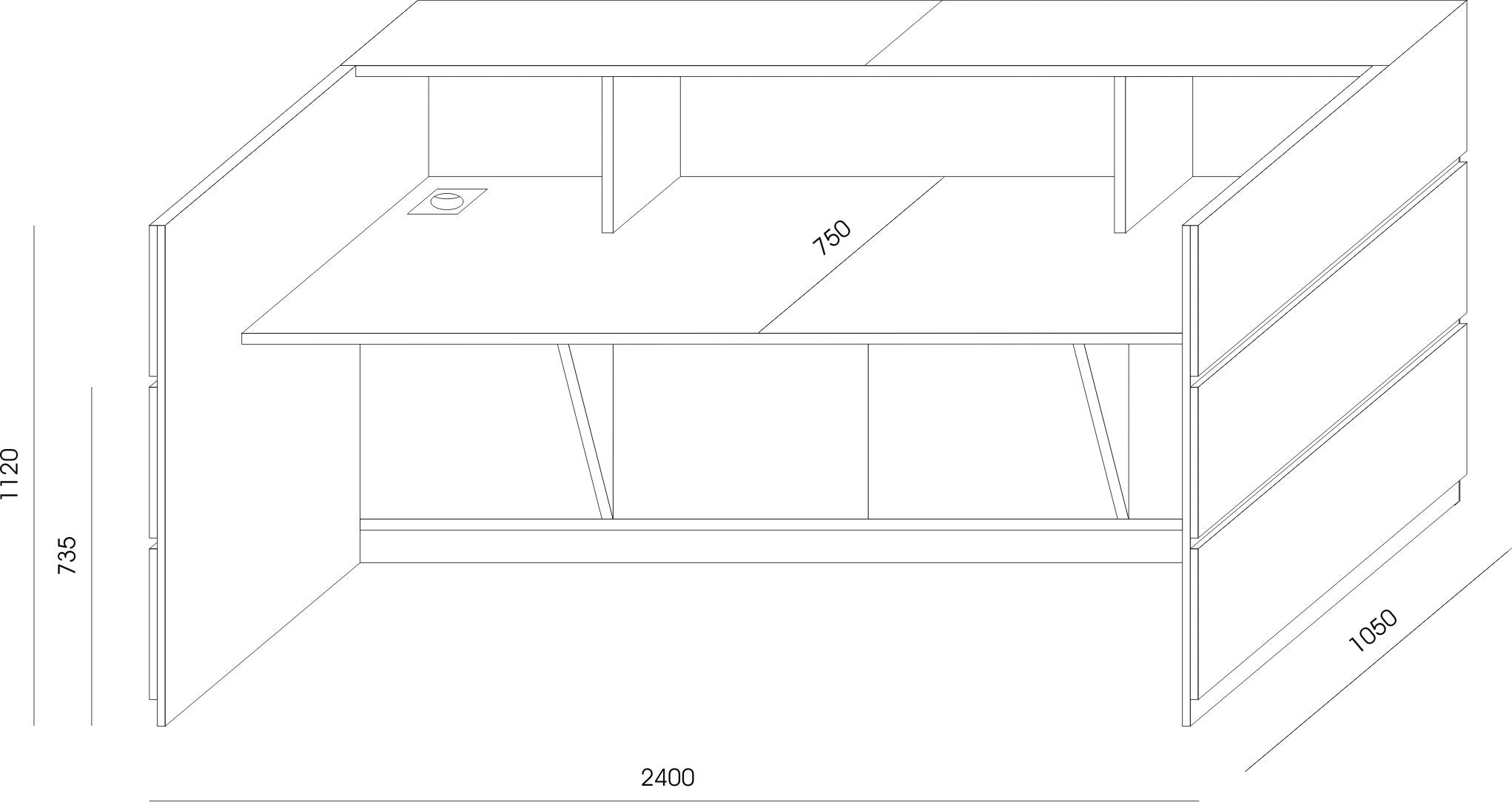 Recepcijas galds PEARL, izmēri 240 cm (PL) x 112 cm (A) x 105 cm (Dz) - Ergostock.lv