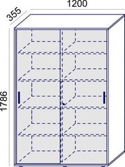 Biroja skapis Flexx, ar bīdāmām durvīm un 10 plauktiem, 1800 x 1200 x 355 mm-Ergostock