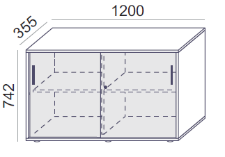 Biroja skapis Flexx, ar bīdāmām durvīm un 2 plauktiem, 742 x 1200 x 355 mm - Ergostock.lv