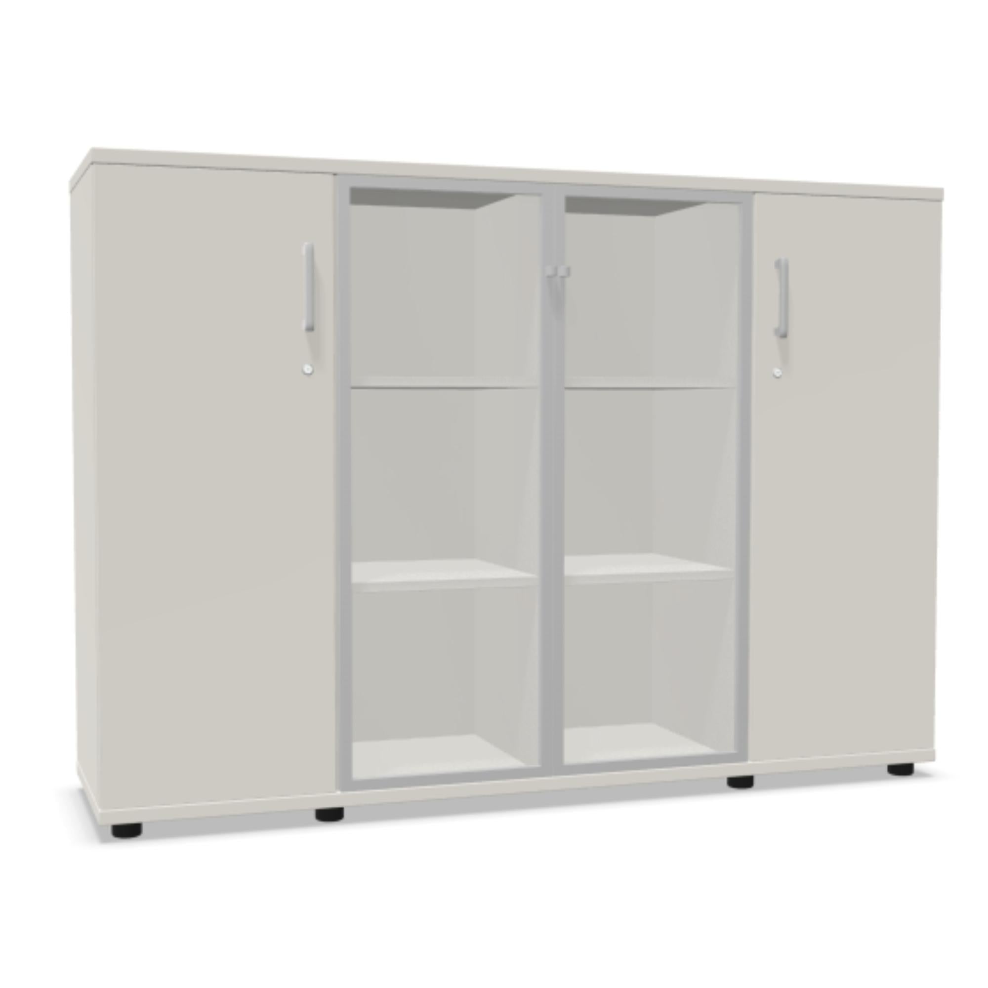 Biroja skapis NUWO GLASS COMBI, 3 plaukti, 1140x1600x420 mm, konfigurējams - Ergostock.lv