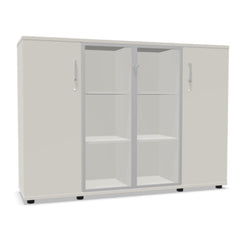 Biroja skapis NUWO GLASS COMBI, 3 plaukti, 1140x1600x420 mm, konfigurējams - Ergostock.lv